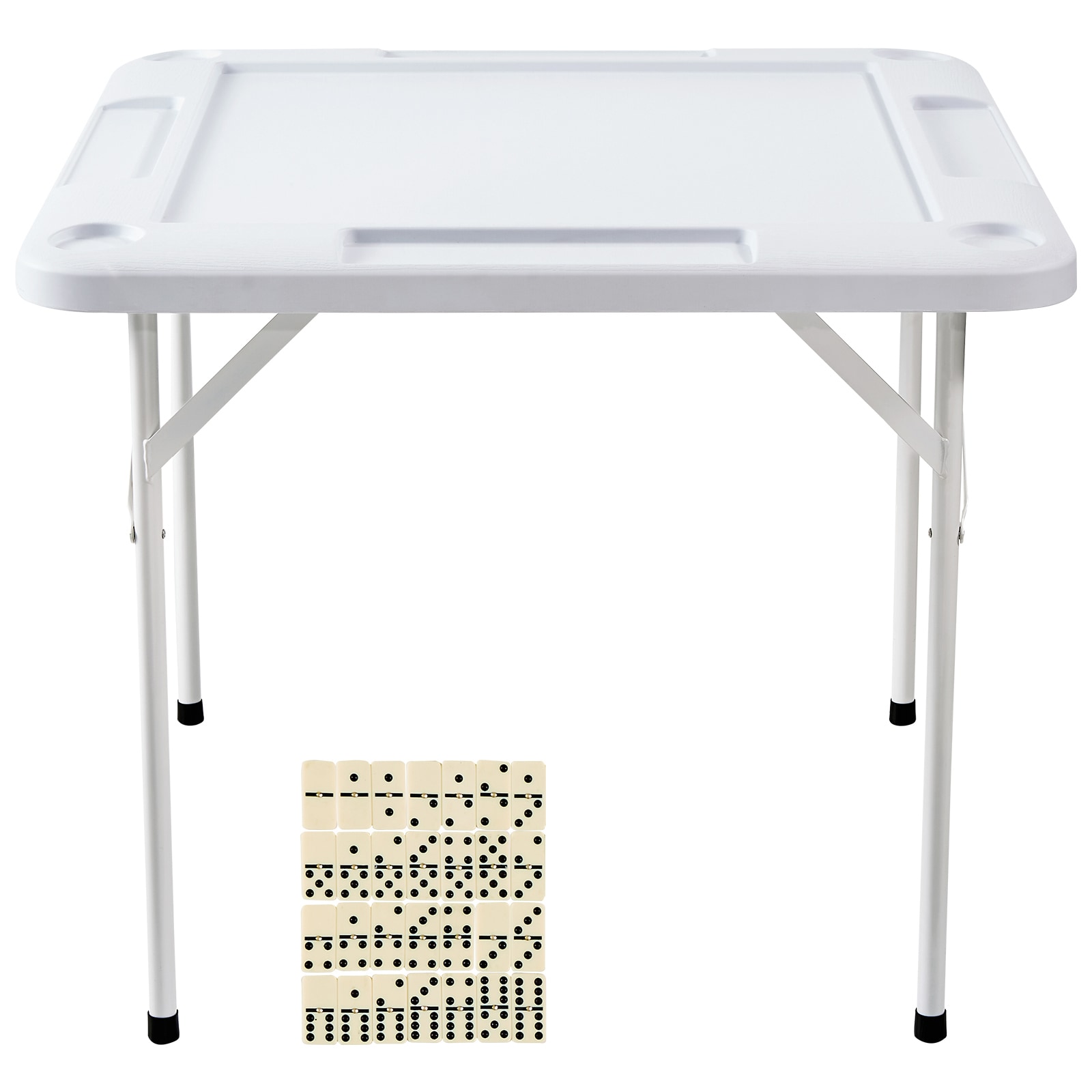 Mahjong Table 4 Player Folding Card Table & 4 Cup Holders Chip Trays White_voghion.com